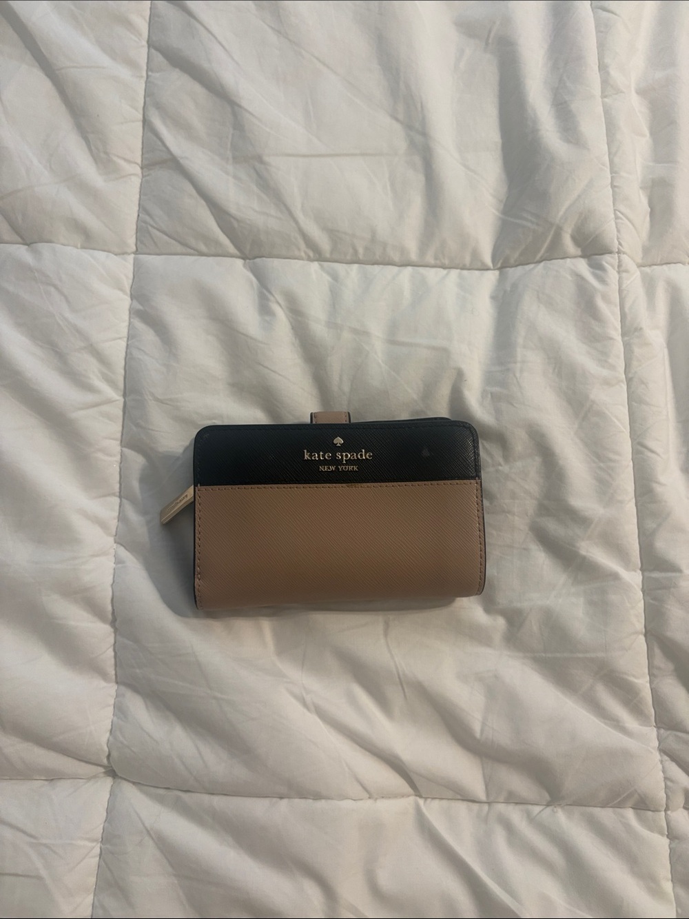 kate spade two-tone black and taupe compact wallet